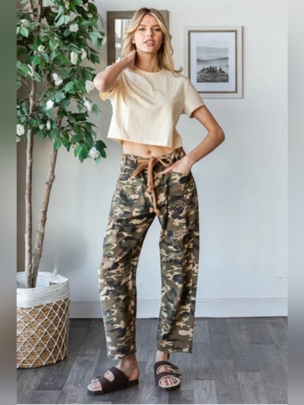 OLI & HALI WASHED DISTRESSED CAMOUFLAGE PANTS